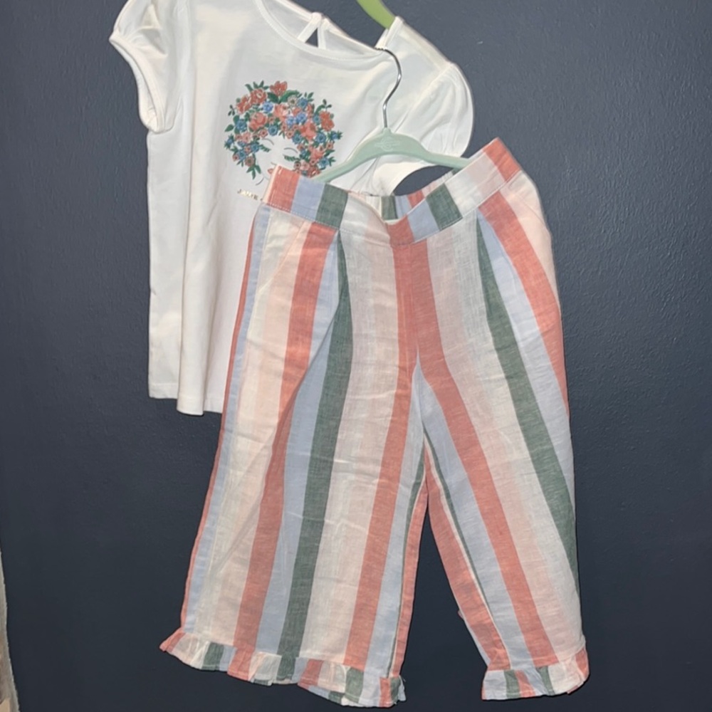 Floral Tee and Striped Pants Set